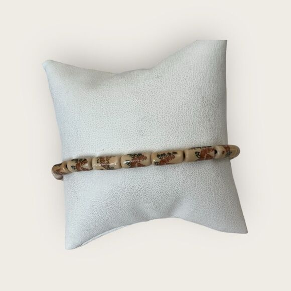 Long Beaded porcelain bracelet Asian style adjustable size - Picture 2 of 5